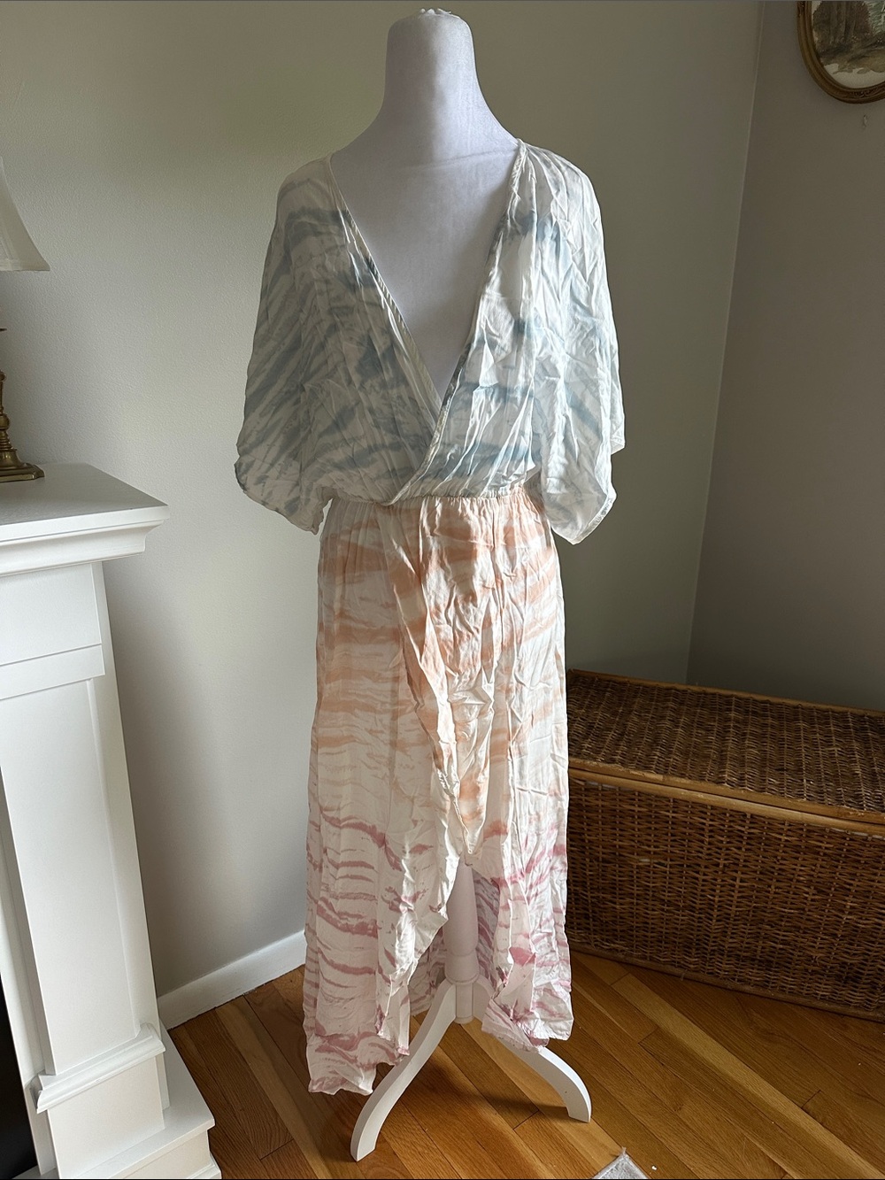 Mustard Seed Lightweight Tie-Dye Maxi Dress - Pastel Blue, Peach & Pink, Sz M